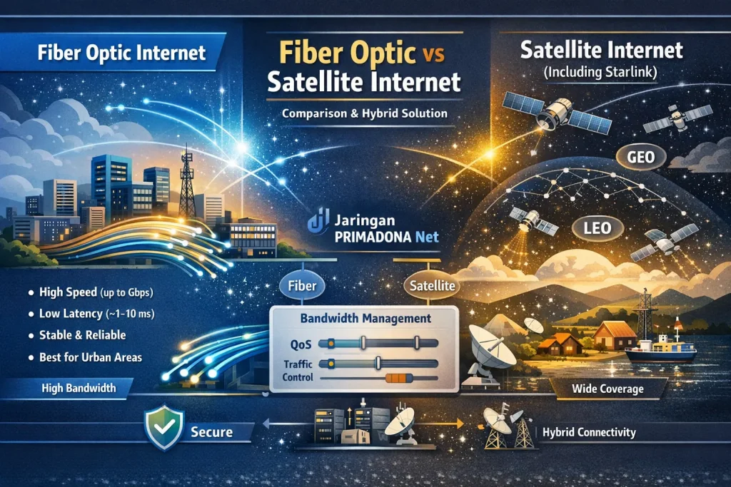 Perbandingan Internet Fiber Optik vs Satelit by PRIMADONA Net