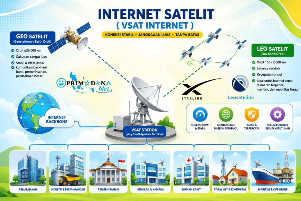 Jaringan Internet Satelit - VSAT Internet PRIMADONA Net dan Leosatelink